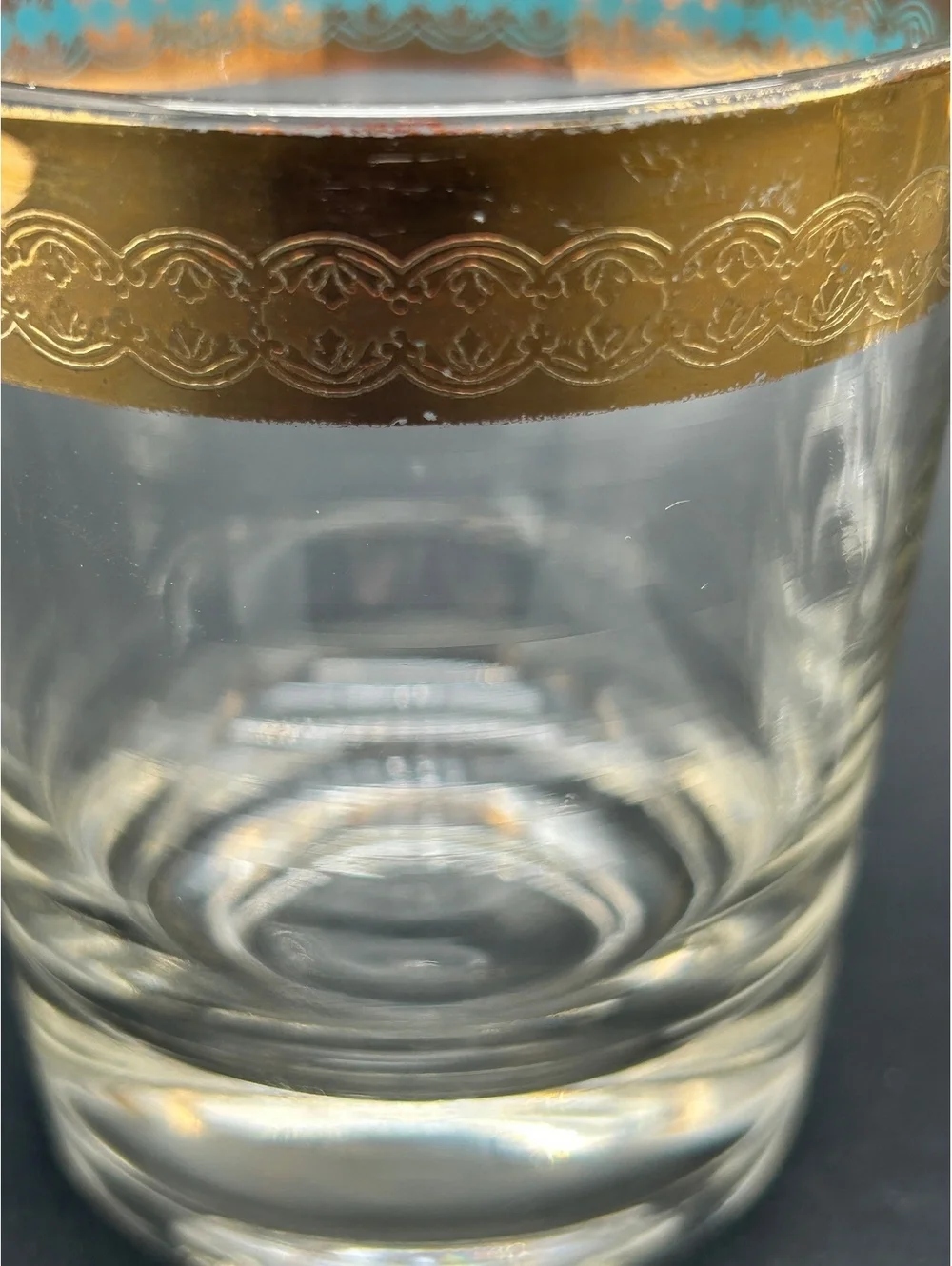 Vintage MCM Whiskey/Cocktail Glasses with Gold Overlay and Turquoise